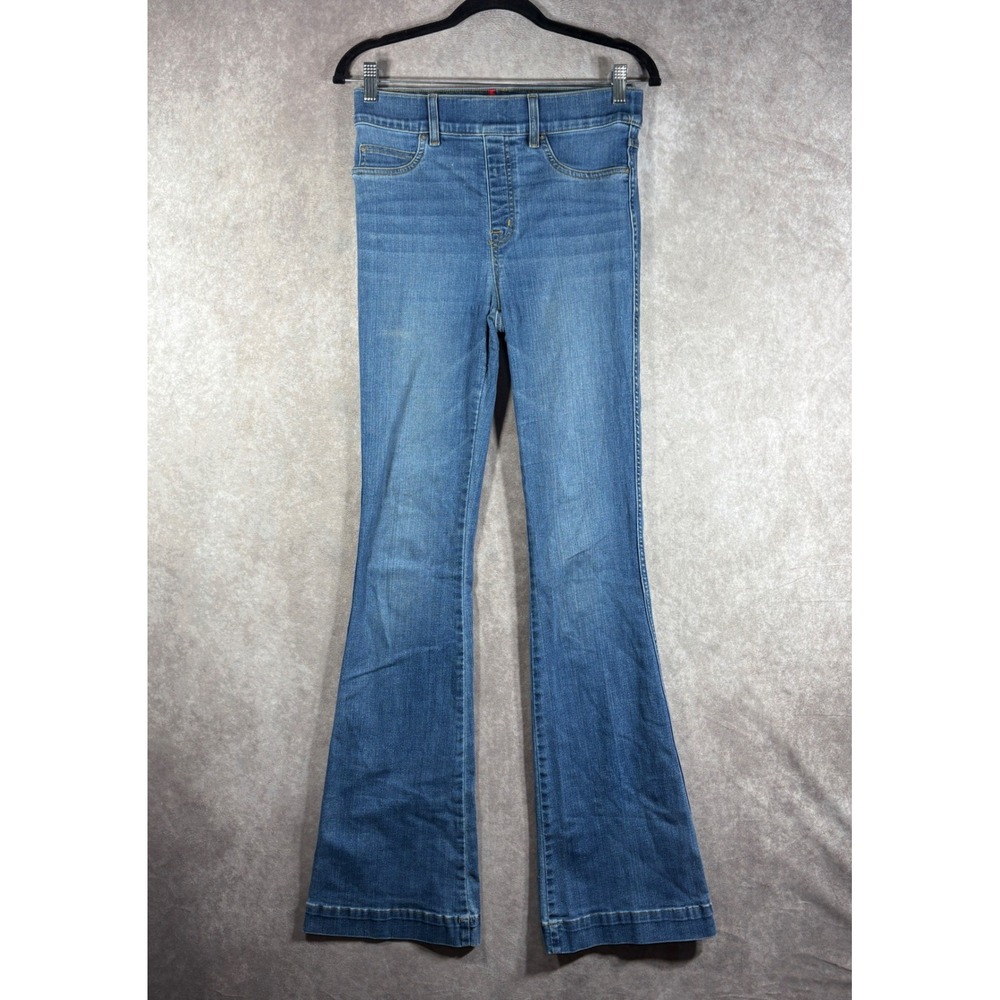 Spanx Jeans Women Small Blue Flare Pull On High Rise Stretch Denim Boho Retro